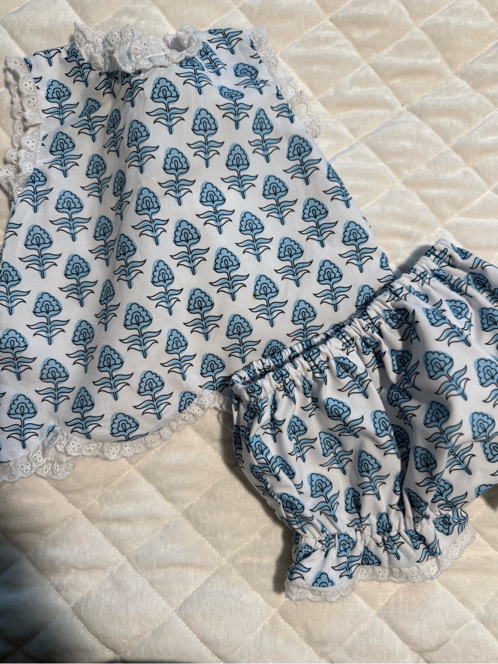 Scalloped Diaper Blue Floral Set